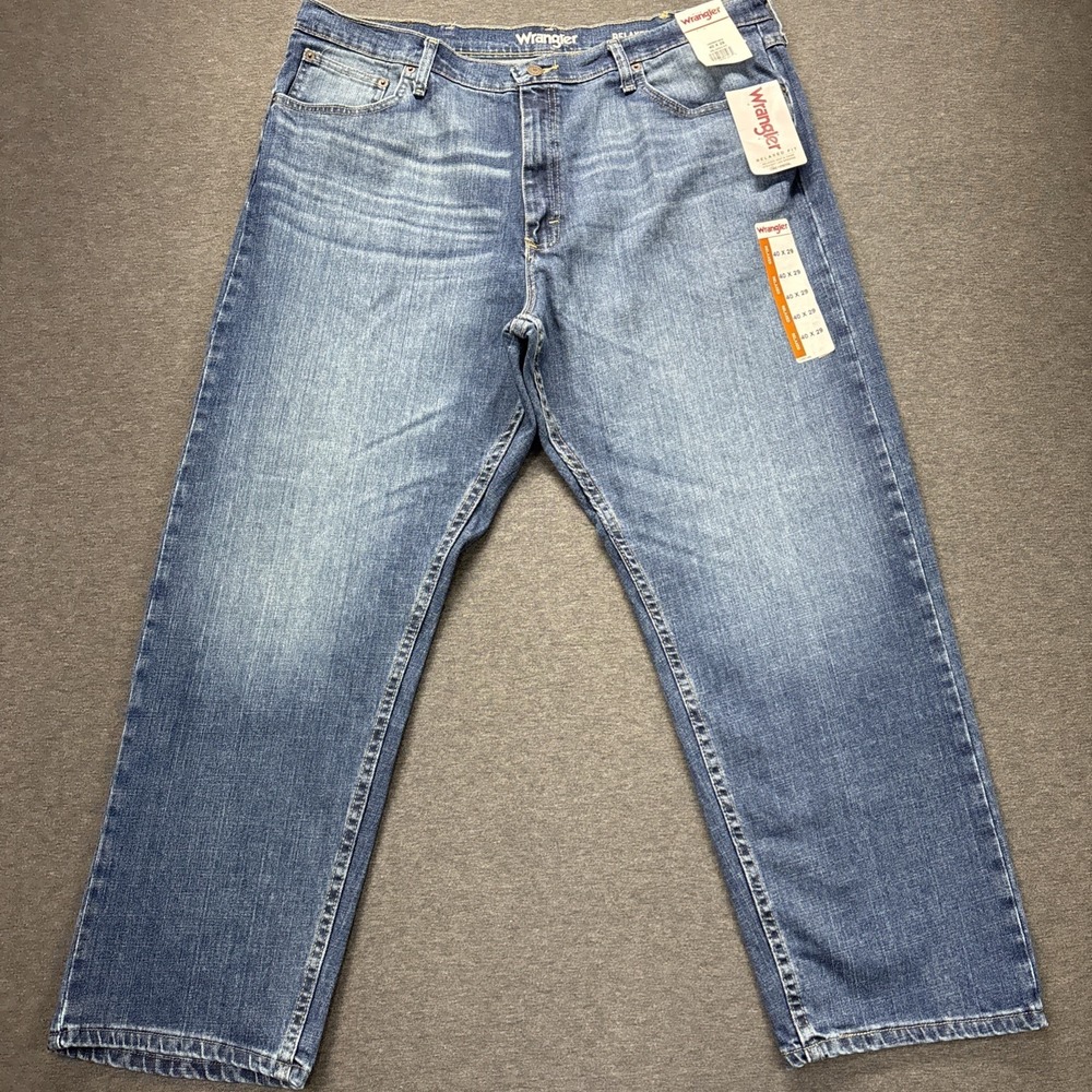 Wrangler Jeans Mens 40x29 Relaxed Fit Straight Leg Blue Stretch Denim New